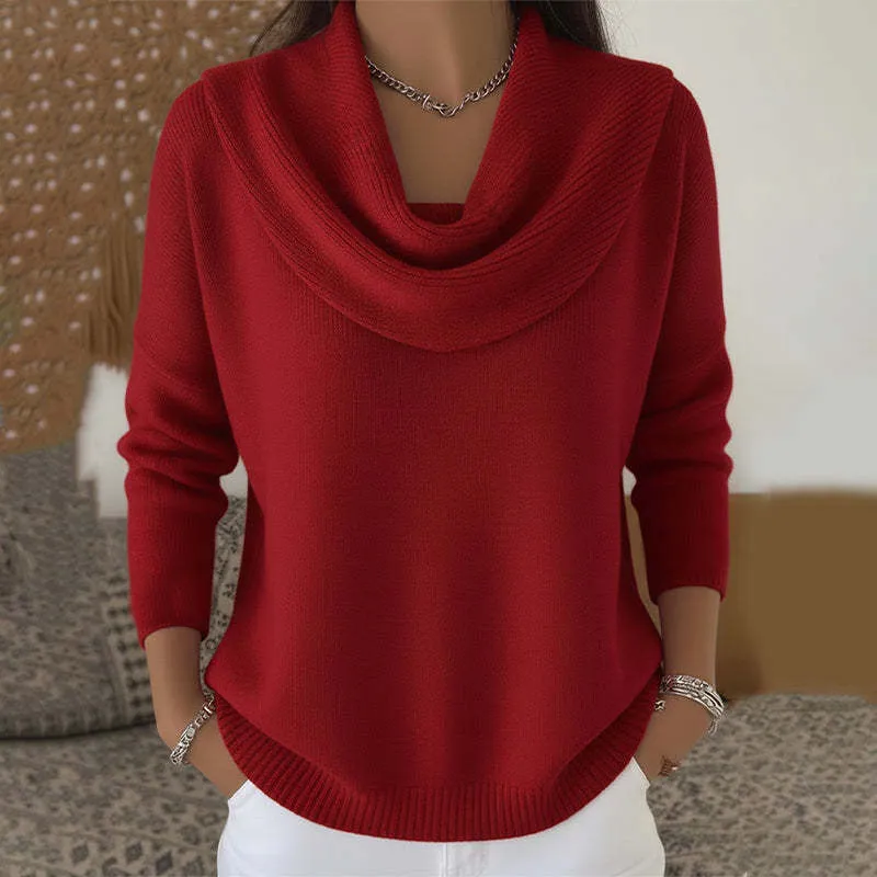 Damen nan fein gestrickter Pullover mit Wasserfallkragen und geripptem Saum Drune