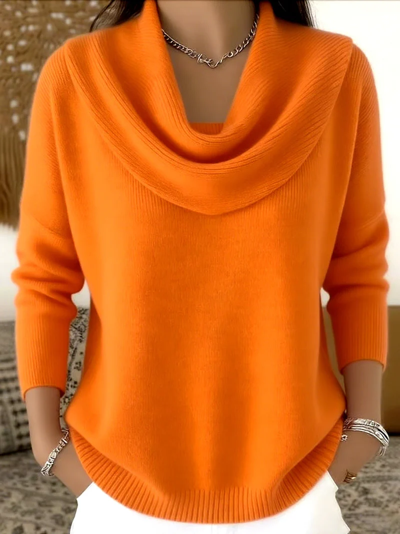 Damen nan fein gestrickter Pullover mit Wasserfallkragen und geripptem Saum Drune