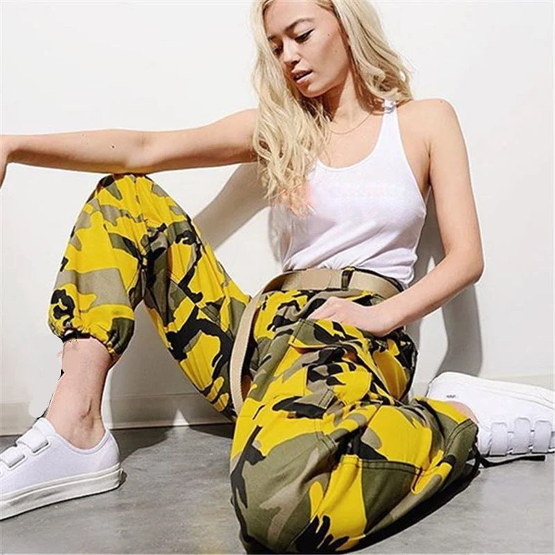 Damen nan Cargohose mit urbanem Camouflage-Print und elastischem Bund Drune