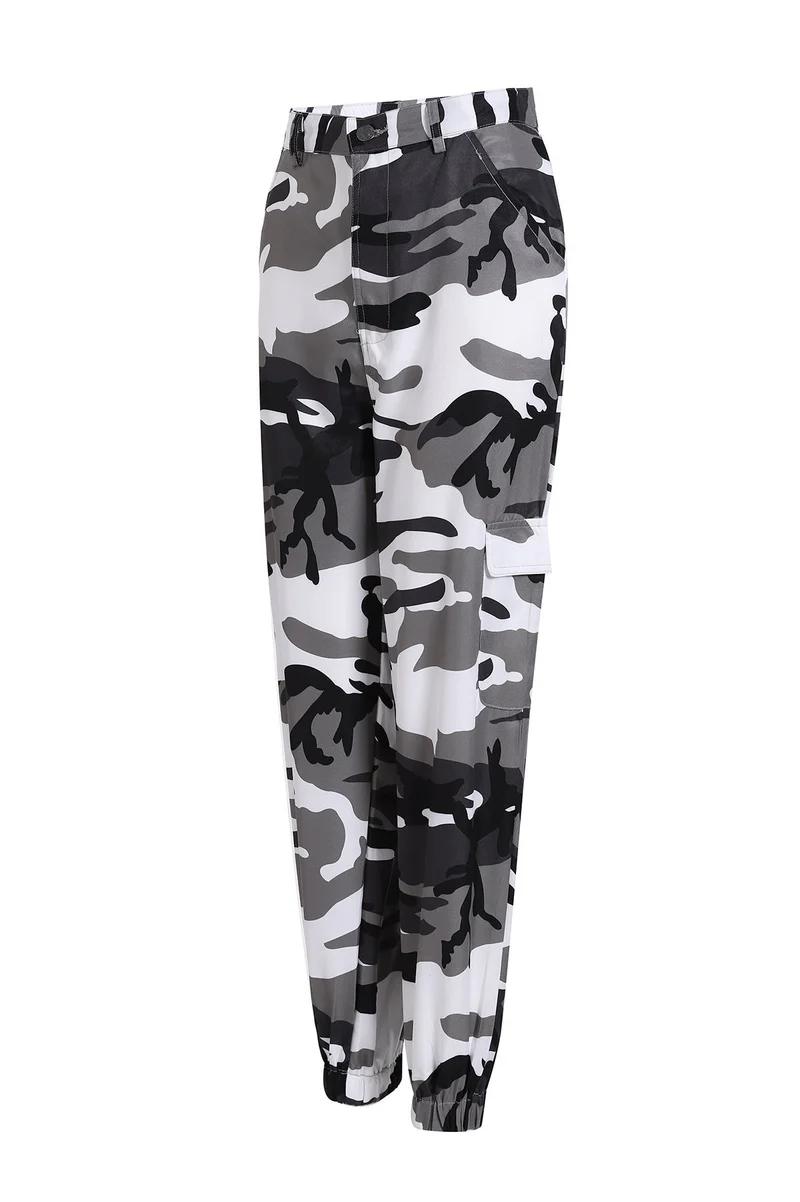 Damen nan Cargohose mit urbanem Camouflage-Print und elastischem Bund Drune