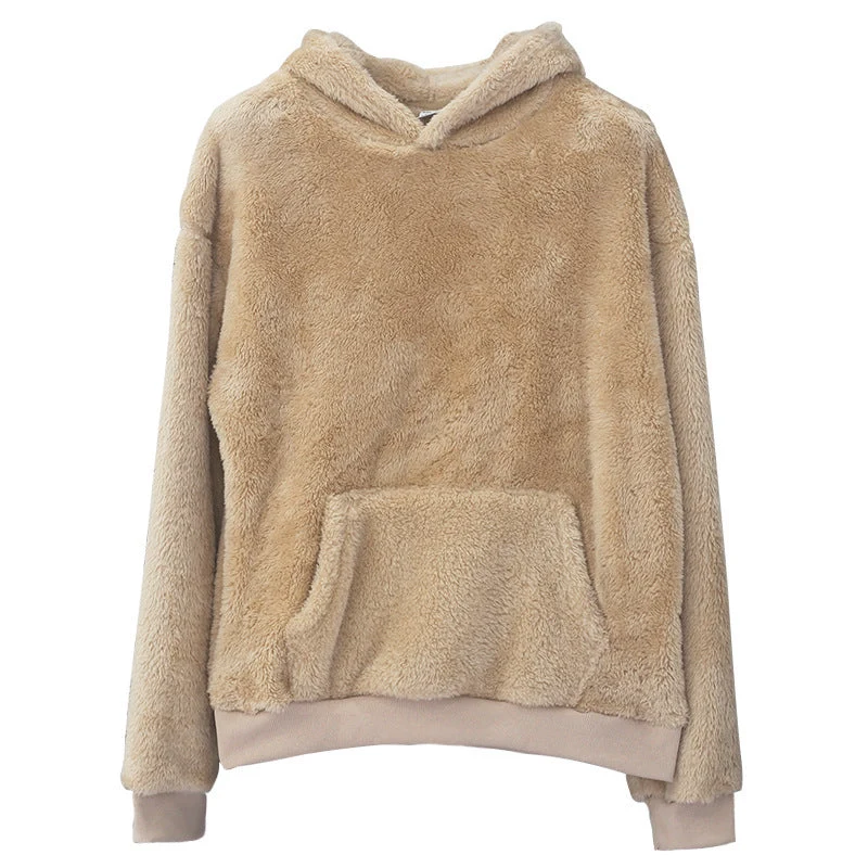 Unisex nan kuscheliger Teddy-Fleece Hoodie mit überlanger Passform und Kängurutasche Drune