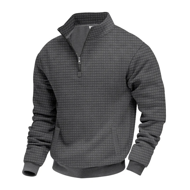 Herren nan wärmendes Waffel-Halbzip-Sweat mit Kastenquadratstruktur und Kängurutasche Drune