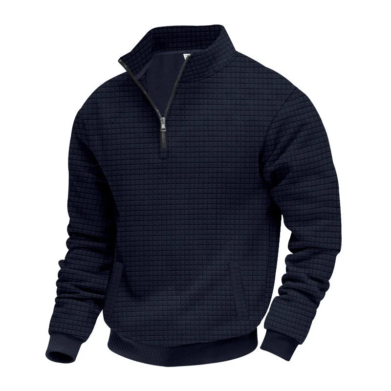 Herren nan wärmendes Waffel-Halbzip-Sweat mit Kastenquadratstruktur und Kängurutasche Drune