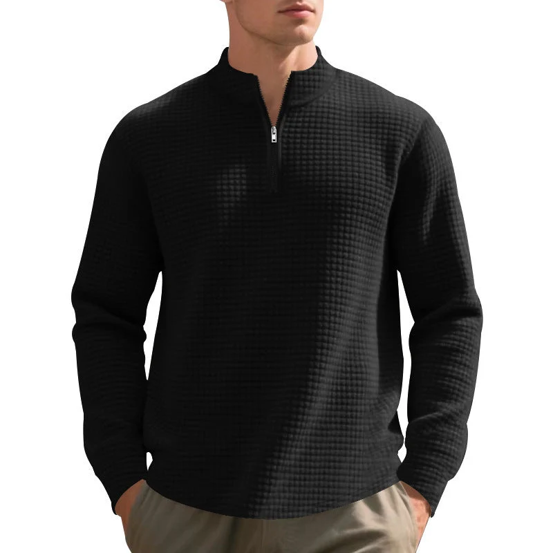 Herren nan urbaner Halbzip-Pullover mit feiner Quadratstruktur und hohem Stehkragen Drune