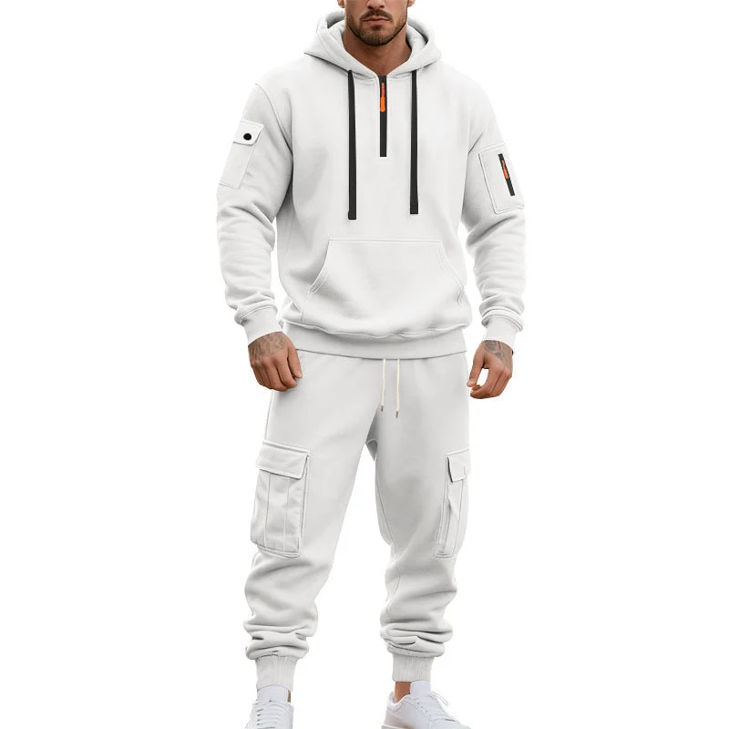 Herren nan technischer Cargo-Jogginganzug mit Halbzip, Kapuze und Mehrfachtaschen Drune