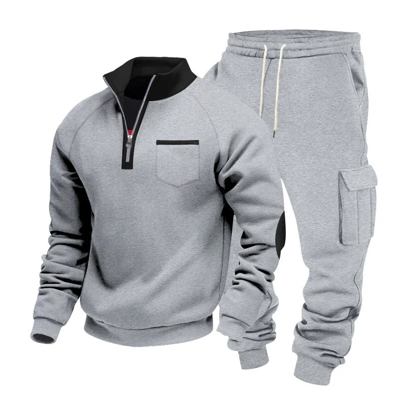 Herren nan Sweatset mit halbem Reißverschluss, Brusttasche und Cargo-Jogger Drune