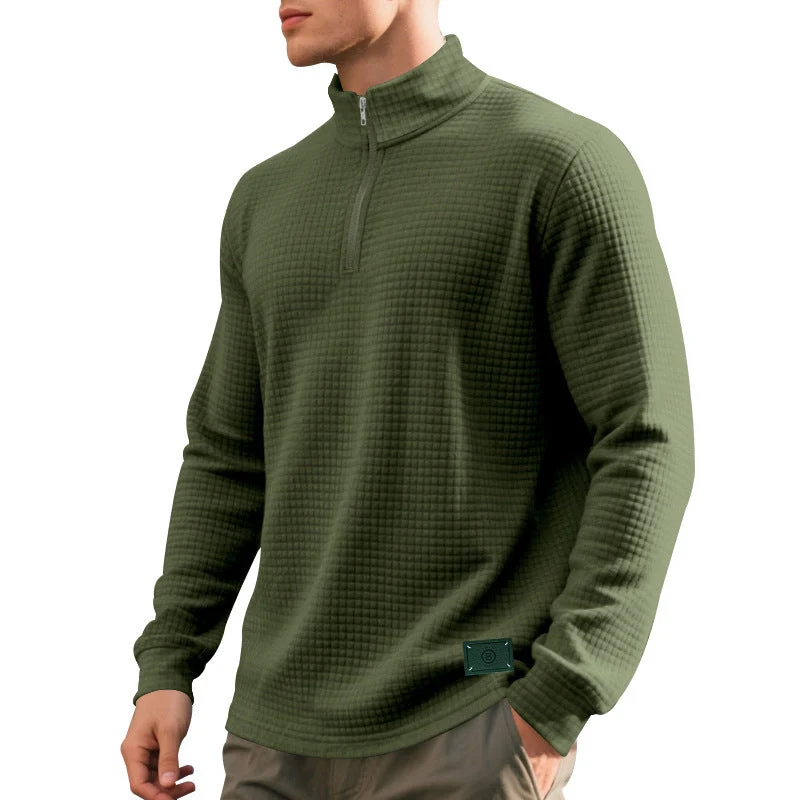 Herren nan strukturierter Waffelstrick-Pullover mit kurzem Reißverschluss und lässigem Schnitt Drune