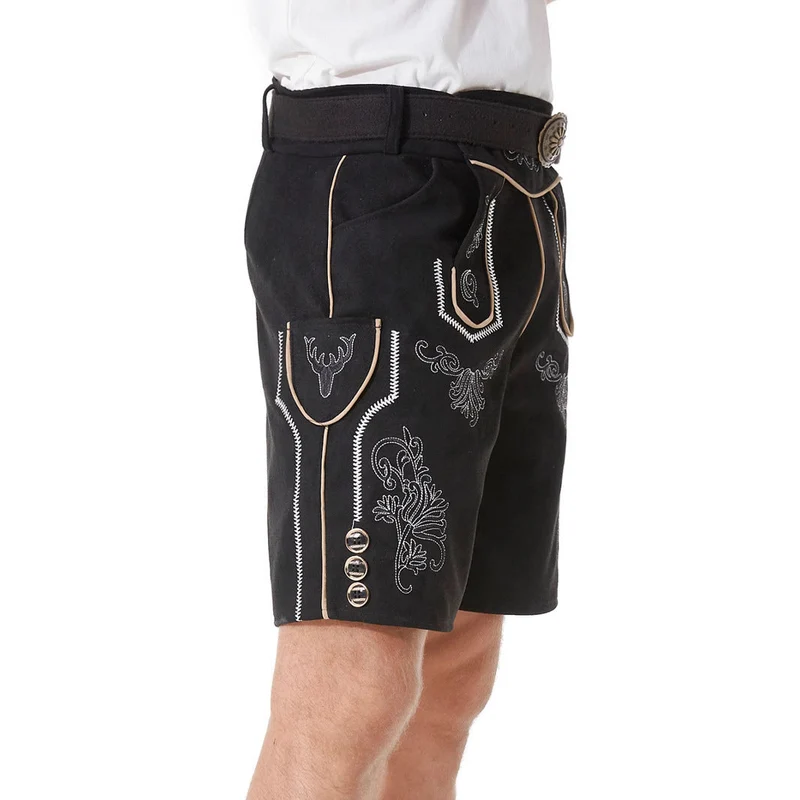 Herren nan kurze Trachtenlederhose mit filigranen Stickereien und Zierschnalle Drune