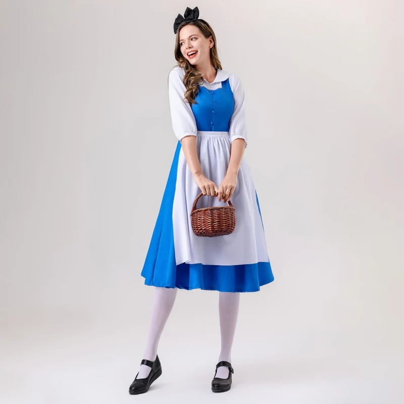 Damen nan vintage Schürzenkleid mit tailliertem Schnitt und Stehkragen Drune