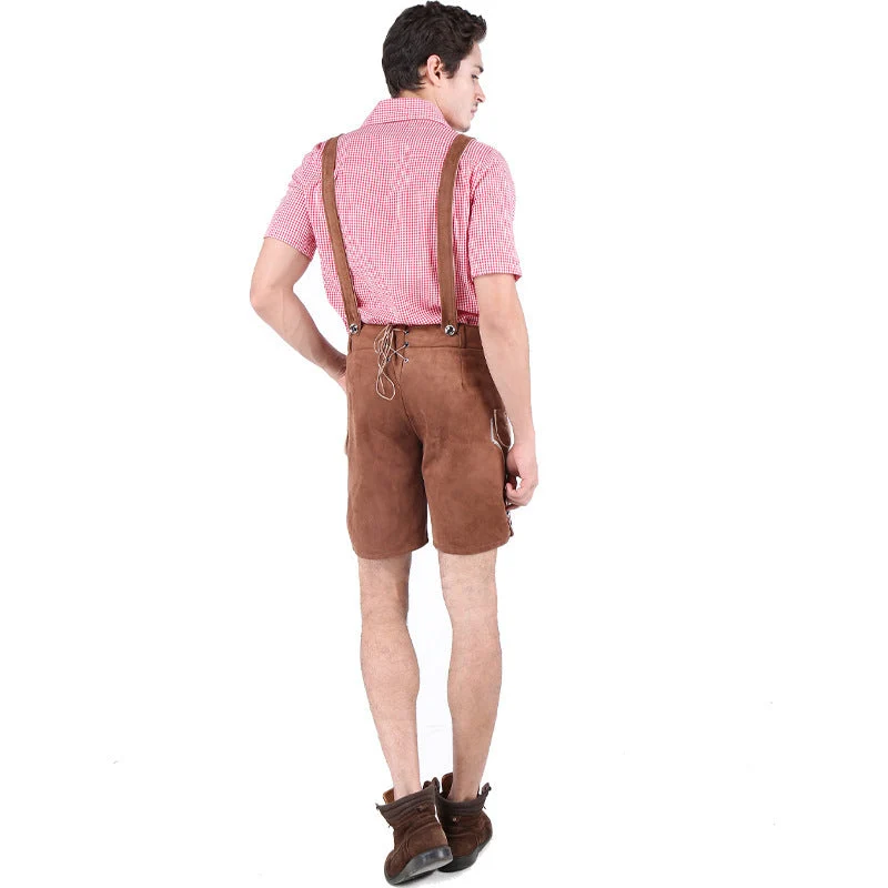 Herren nan kurze Trachtenlederhose aus Wildleder mit bestickter Vorderlatz und verstellbaren Trägern Drune