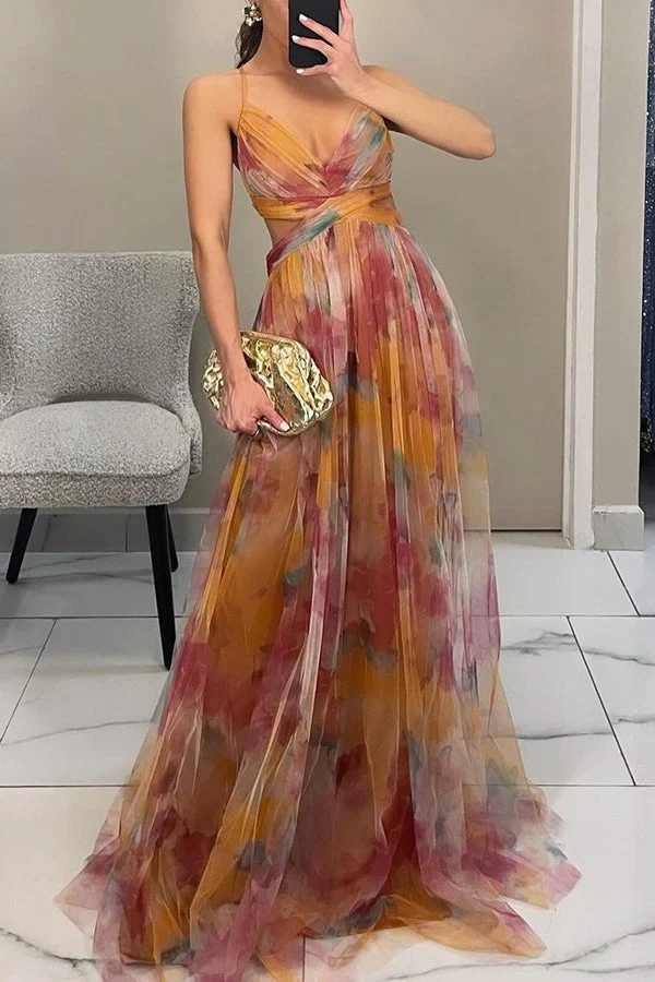 Mehrfarbiges Maxikleid mit V-Ausschnitt | Festliche Kleider Damen