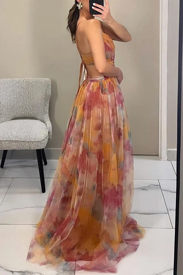 Mehrfarbiges Maxikleid mit V-Ausschnitt | Festliche Kleider Damen