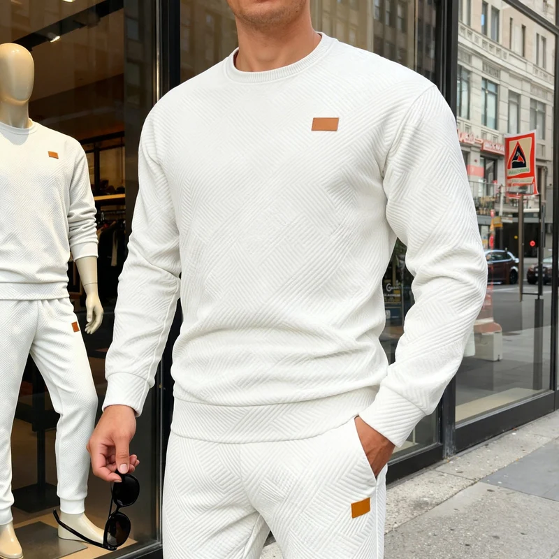 Herren nan strukturierter Baumwollstrickpullover mit Rautenstruktur, Rundhalsausschnitt und elastischen Bündchen Drune