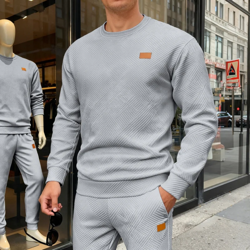 Herren nan strukturierter Baumwollstrickpullover mit Rautenstruktur, Rundhalsausschnitt und elastischen Bündchen Drune