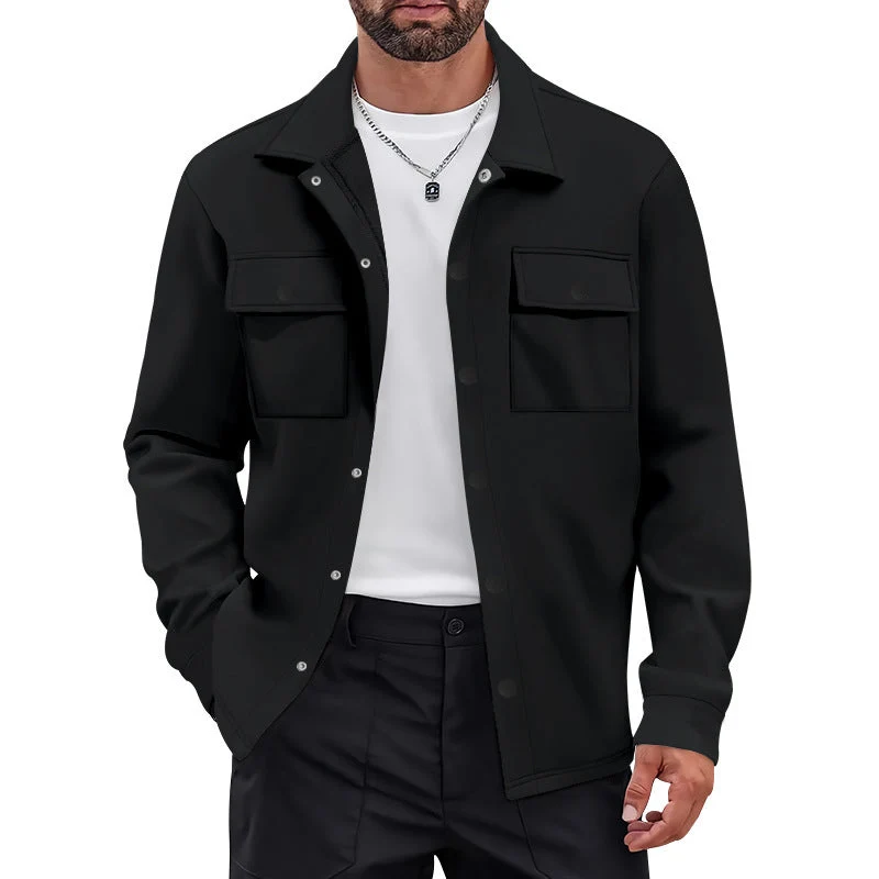 Herren nan Overshirt-Jacke mit Brustklappen, lockerer Passform und durchgehender Knopfleiste Drune