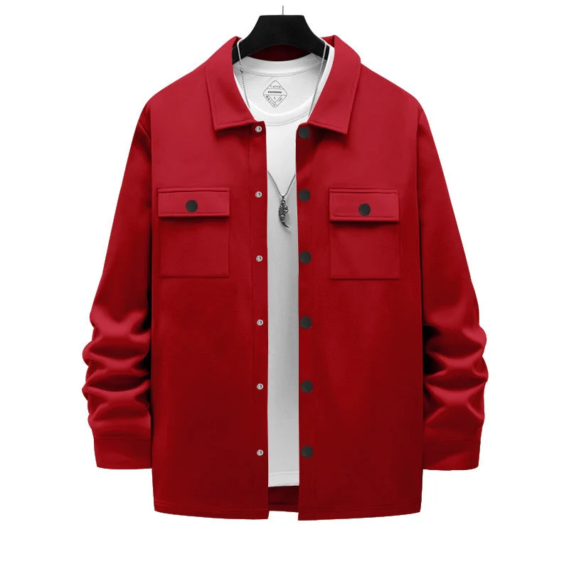 Herren nan Overshirt-Jacke mit Brustklappen, lockerer Passform und durchgehender Knopfleiste Drune