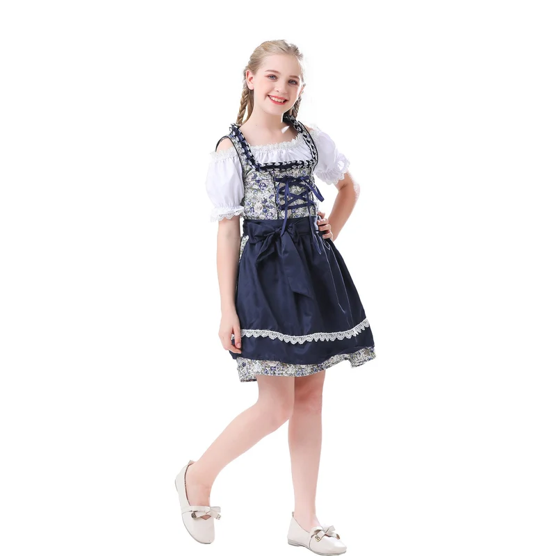 Damen nan traditionelles Dirndlkleid für Mädchen mit Schnürkorsett Puffärmeln und Spitzenschürze Drune