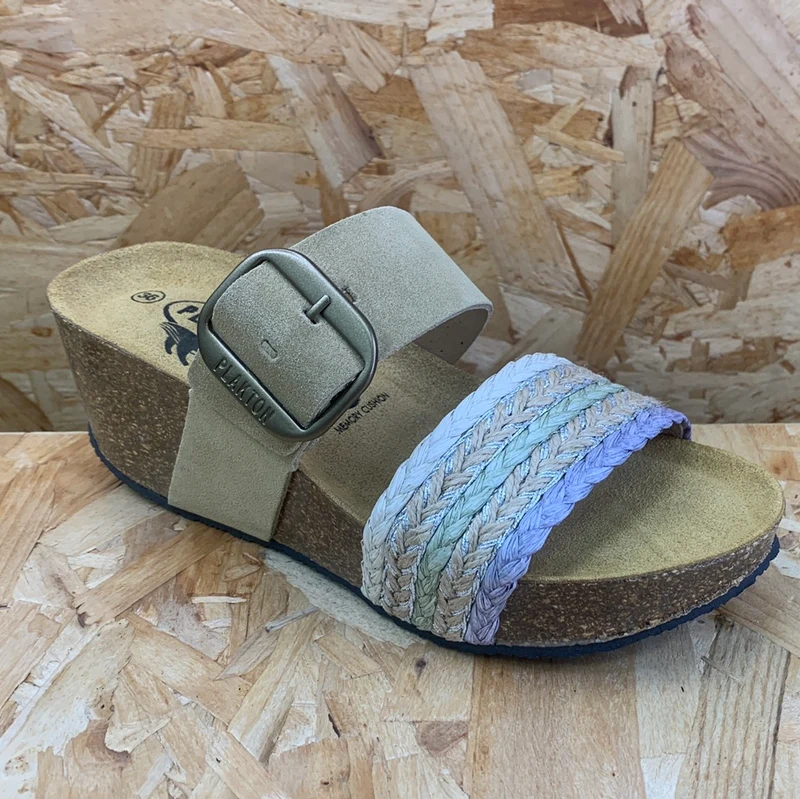 Plakton Damen-Sandale „Alicante Hi“ aus Jute-Leder – Grün