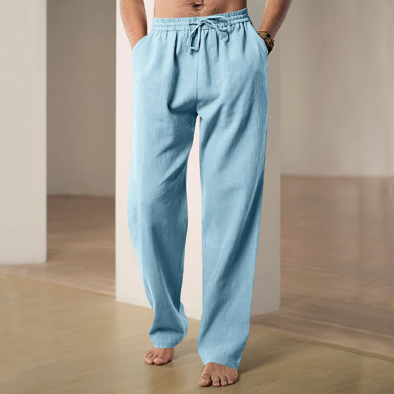 Herren nan lockere Leinen-Hose mit Elastikbund und Seitentaschen Drune