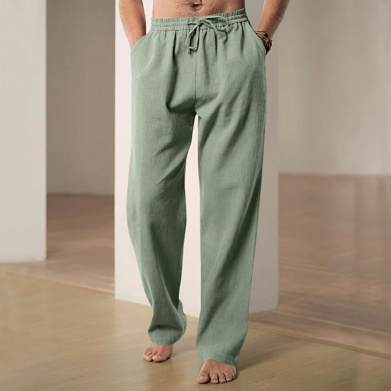Herren nan lockere Leinen-Hose mit Elastikbund und Seitentaschen Drune