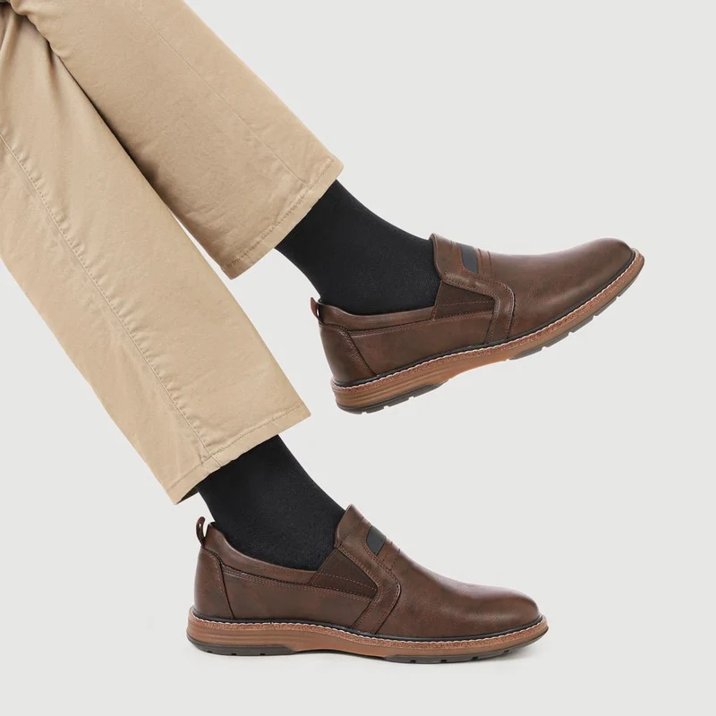 Wide Fit Elasticated Slip-On Shoes - JIAHU41001 / 327 497 - Dark Brown