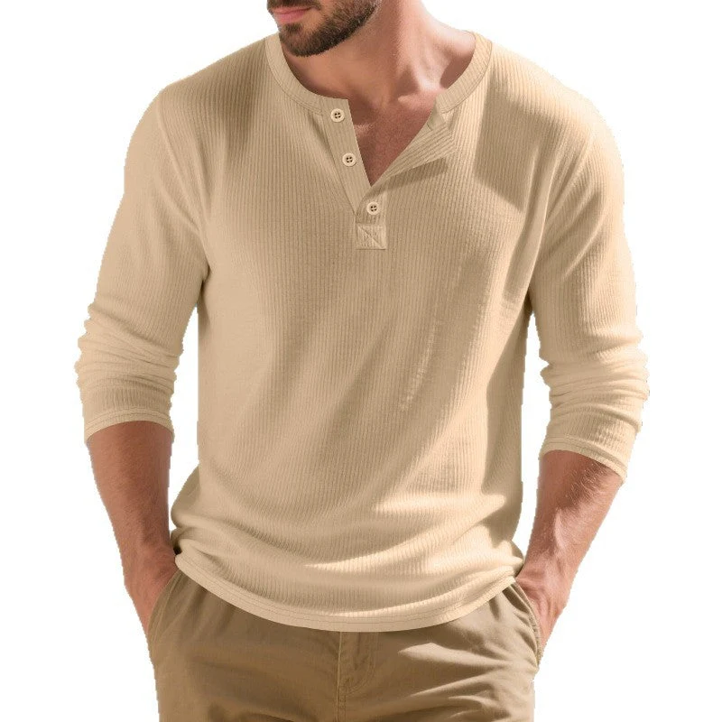 Herren nan lässiges Thermo Langarmshirt mit Strukturstrick und Knopfleiste Drune
