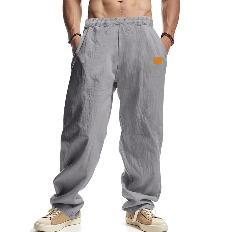 Herren nan lässige Oversize-Leinen-Jogginghose mit Elastikbund, Kordelzug und seitlichen Eingrifftaschen Drune