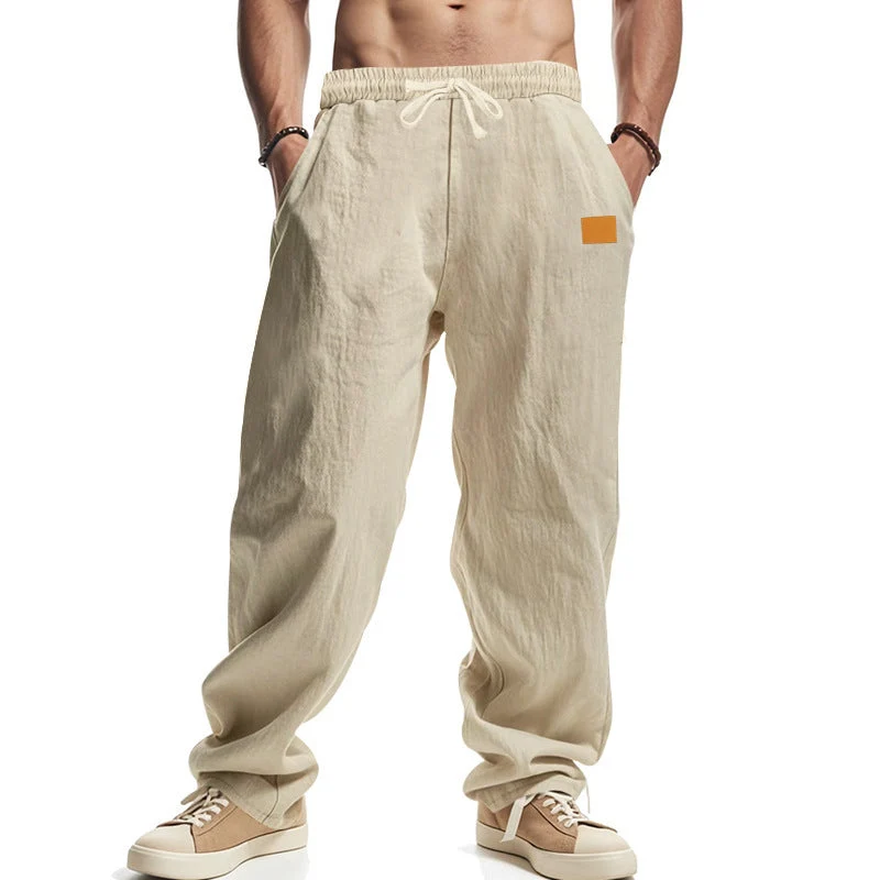 Herren nan lässige Oversize-Leinen-Jogginghose mit Elastikbund, Kordelzug und seitlichen Eingrifftaschen Drune