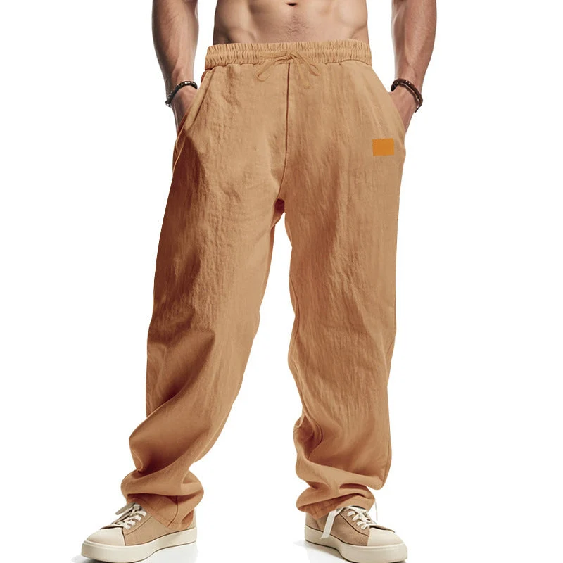 Herren nan lässige Oversize-Leinen-Jogginghose mit Elastikbund, Kordelzug und seitlichen Eingrifftaschen Drune