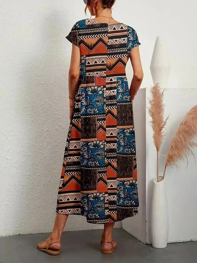 Baumwoll Midikleid Damen mit Blumendruck und Taschen