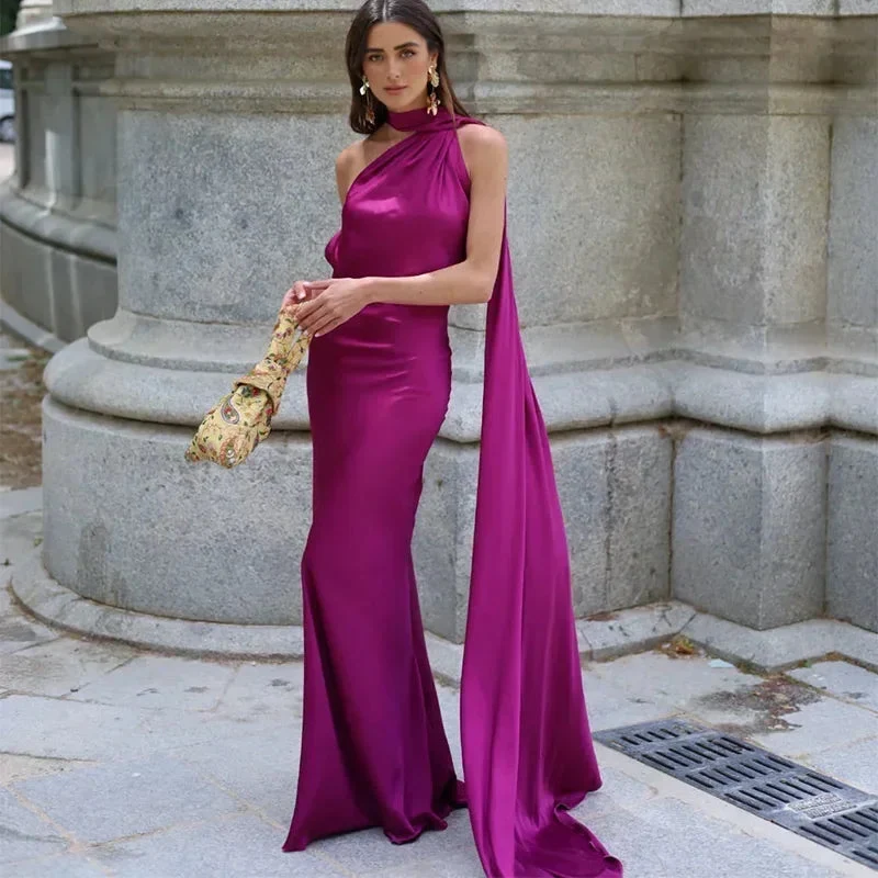 Langes Drapiertes Damenkleid | Elegantes Abendkleid mit Einem Träger