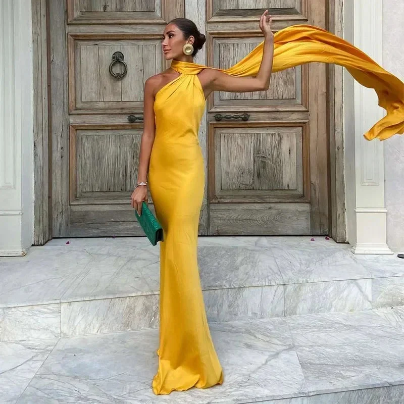 Langes Drapiertes Damenkleid | Elegantes Abendkleid mit Einem Träger