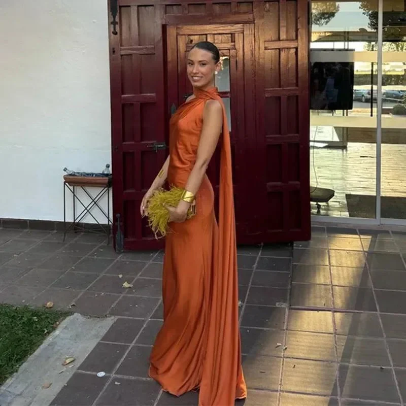 Langes Drapiertes Damenkleid | Elegantes Abendkleid mit Einem Träger