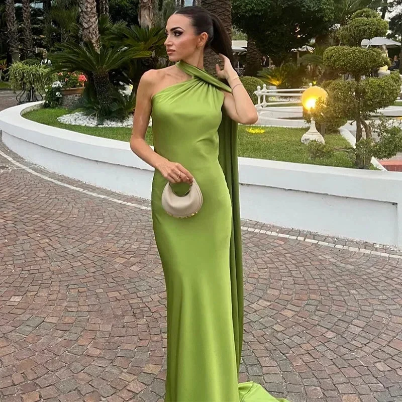 Langes Drapiertes Damenkleid | Elegantes Abendkleid mit Einem Träger