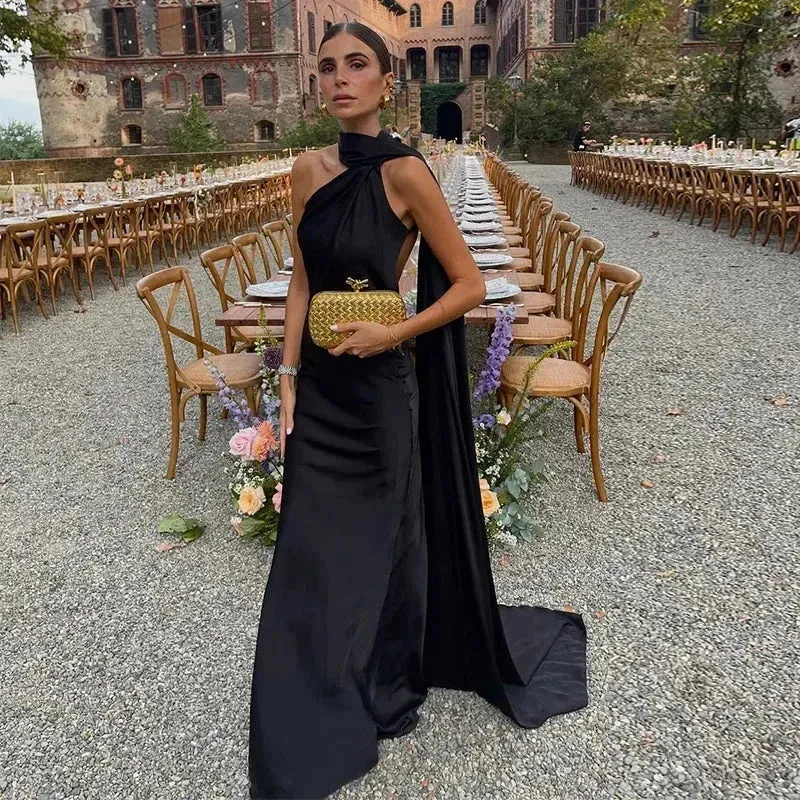 Langes Drapiertes Damenkleid | Elegantes Abendkleid mit Einem Träger