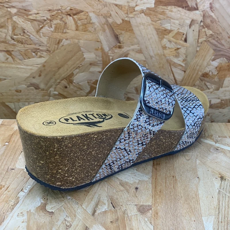 Plakton Damen-Sandale „Alicante Hi“ aus Leder – Glitzer-Silber