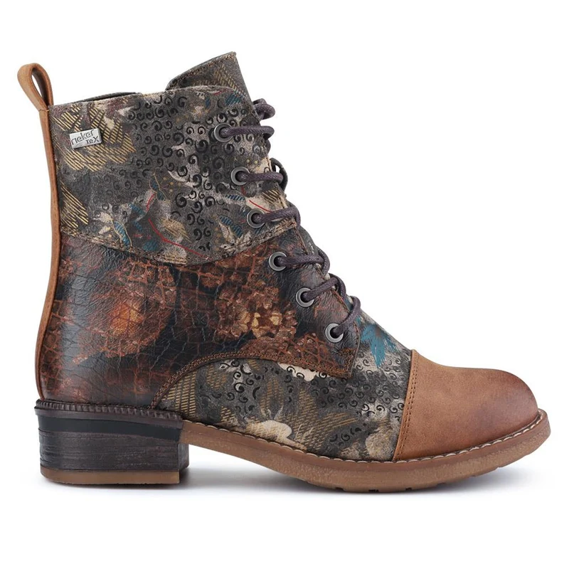 Leather Water-Resistant Lace-Up Boots - RKR40526 / 326 088 - Floral