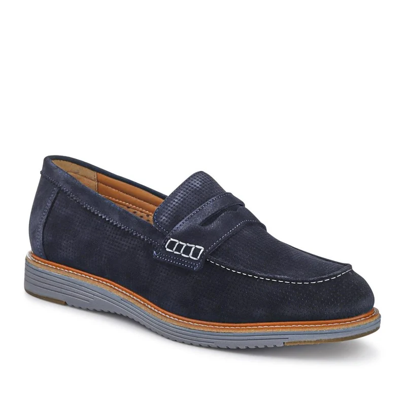 Leather Slip-On Casual Shoes - PERFO41002 / 327 386 - Navy