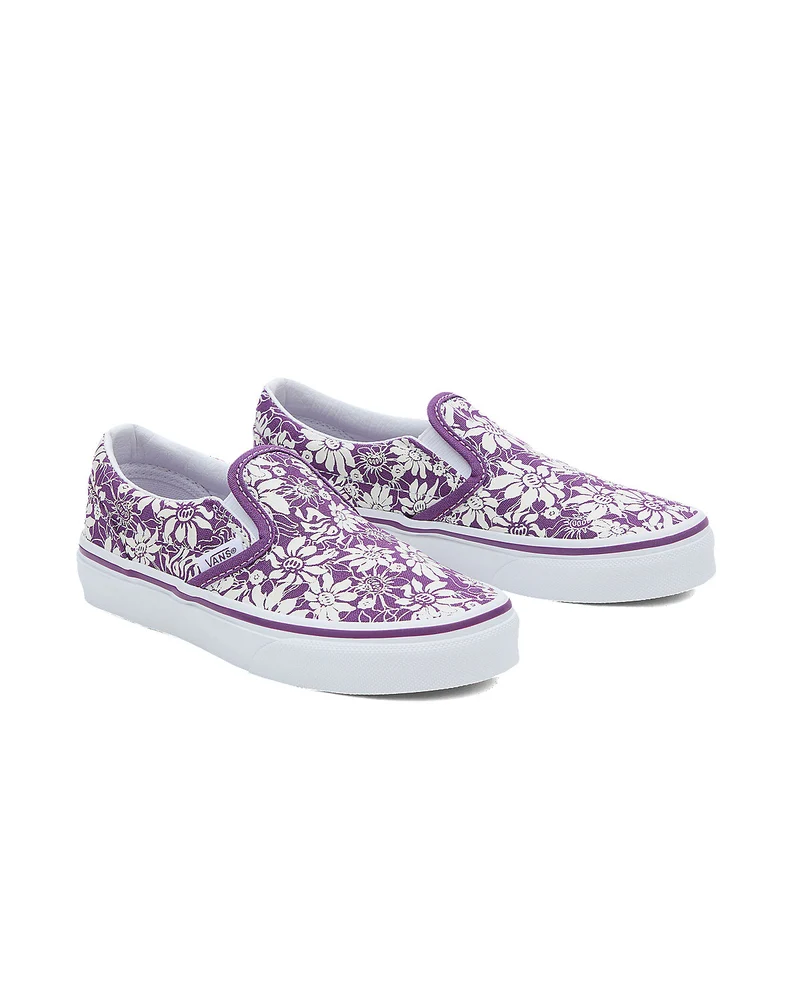 VANS Klassische Slip-On-Summer-Bloom-Sneaker für Kinder – Lila