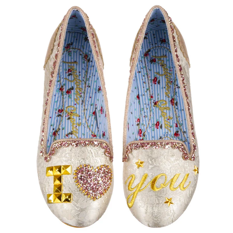 Irregular Choice Damen Luv Ya Flats - Off White