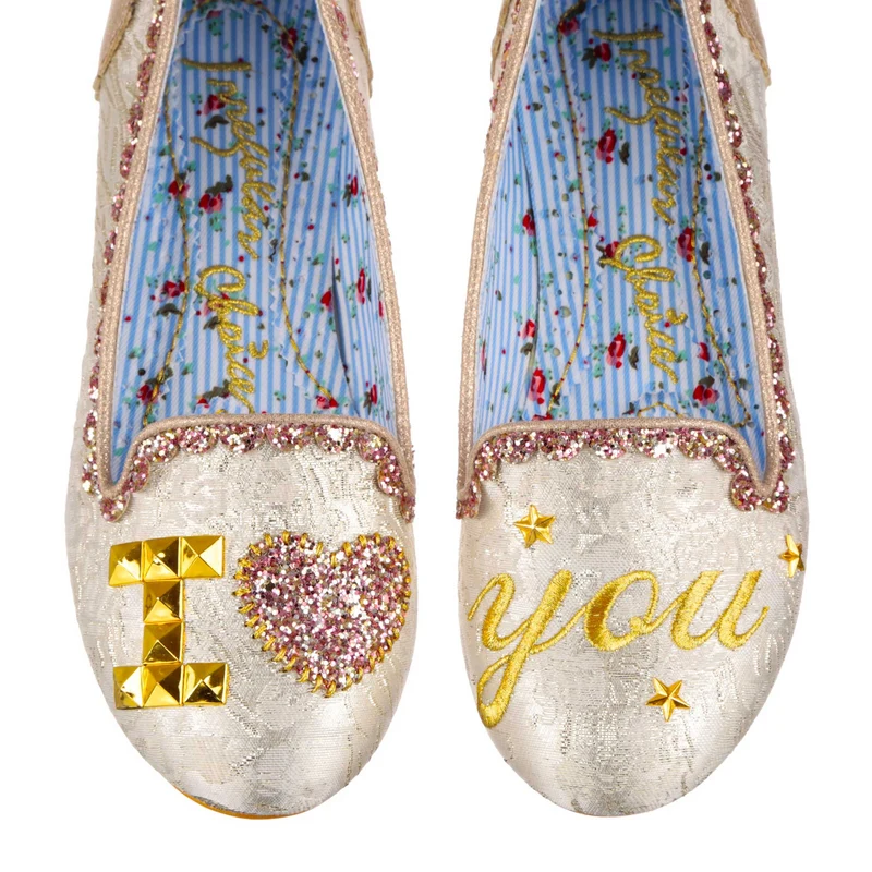 Irregular Choice Damen Luv Ya Flats - Off White