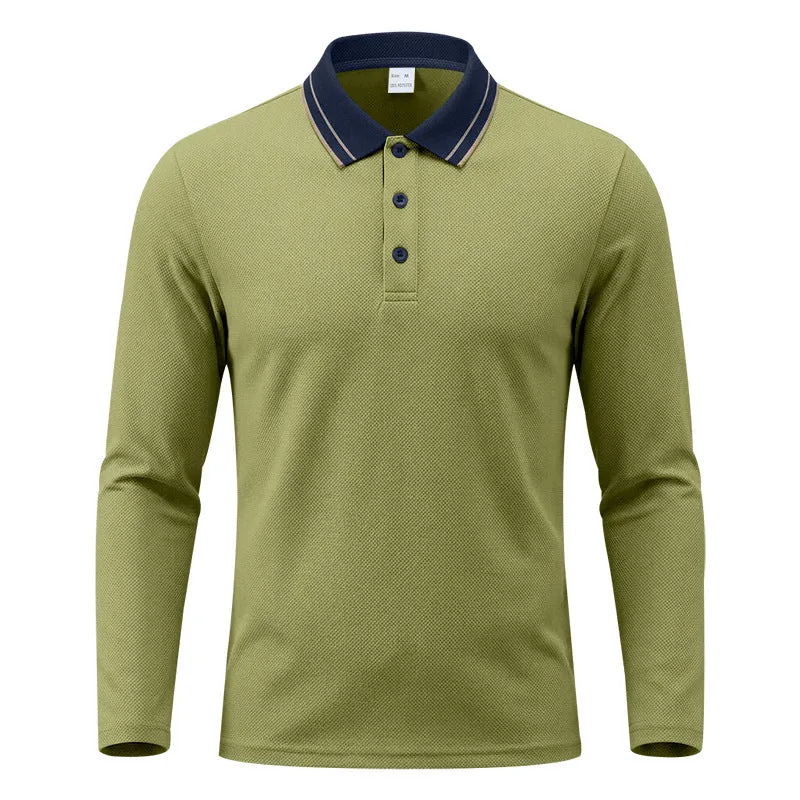 Herren nan langärmliges Piqué-Poloshirt mit Kontrastkragen und Dreiknopfleiste Drune