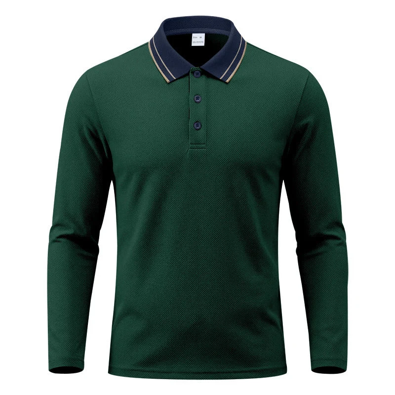 Herren nan langärmliges Piqué-Poloshirt mit Kontrastkragen und Dreiknopfleiste Drune