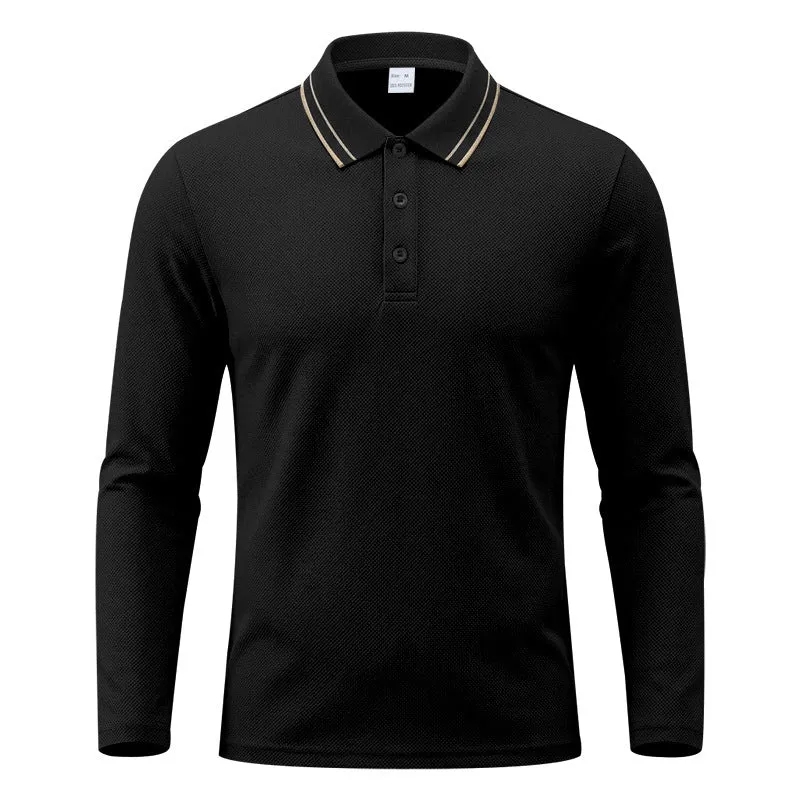 Herren nan langärmliges Piqué-Poloshirt mit Kontrastkragen und Dreiknopfleiste Drune