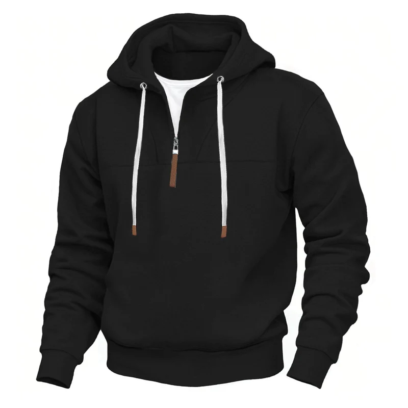 Herren nan Kapuzenpullover mit halbem Reißverschluss, weichem Innenfutter und Leder-Details Drune
