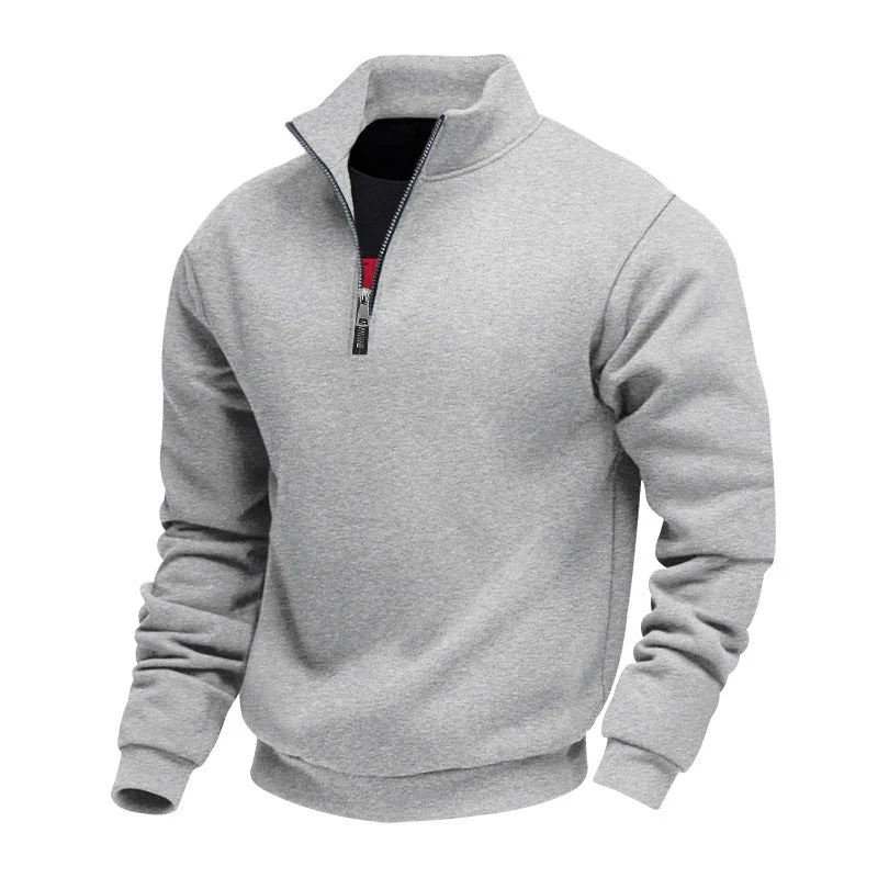 Herren nan halbhoher Reißverschluss-Sweatpullover mit Stehkragen weichem Fleecefutter und elastischen Bündchen Drune