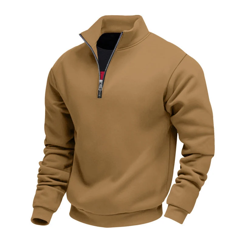Herren nan halbhoher Reißverschluss-Sweatpullover mit Stehkragen weichem Fleecefutter und elastischen Bündchen Drune