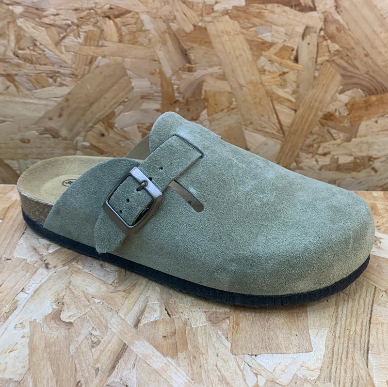 Plakton Gibraltar Leder-Pantoletten für Damen – Hellkhaki
