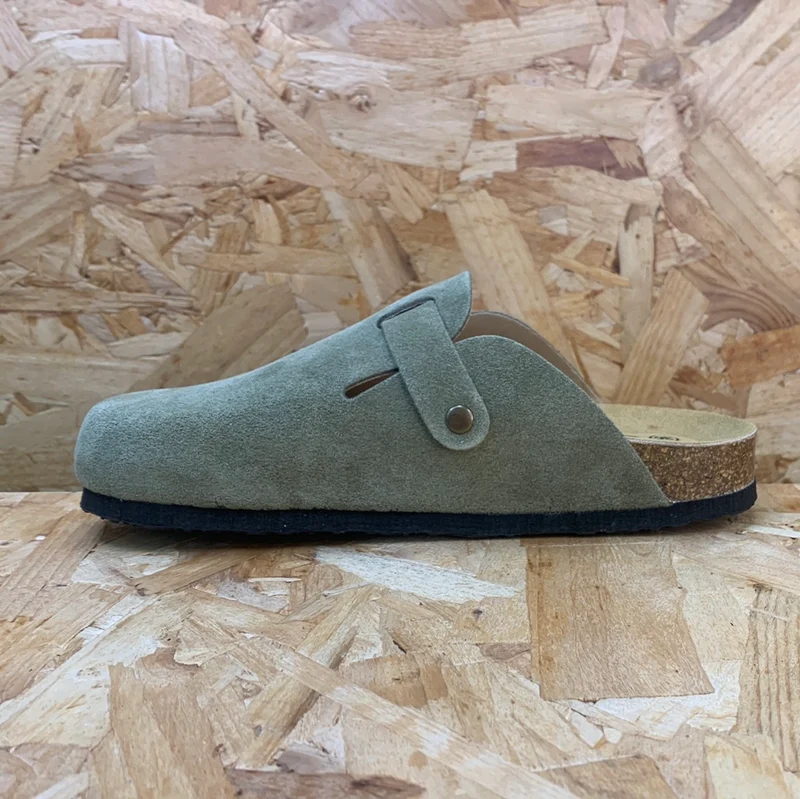 Plakton Gibraltar Leder-Pantoletten für Damen – Hellkhaki