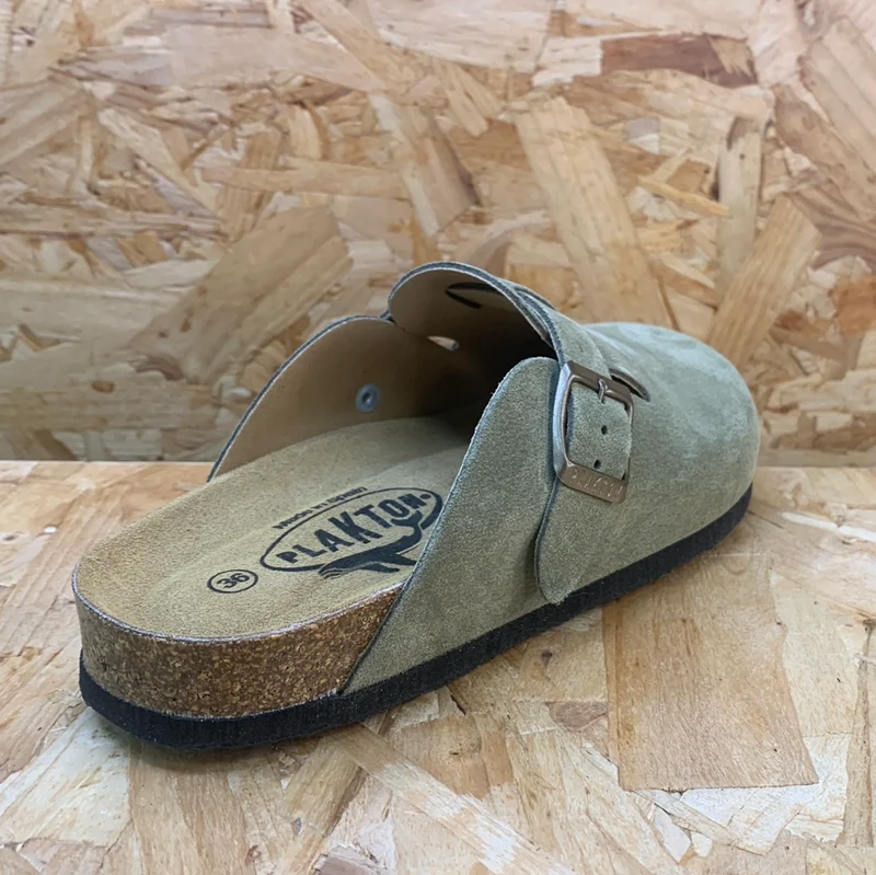 Plakton Gibraltar Leder-Pantoletten für Damen – Hellkhaki